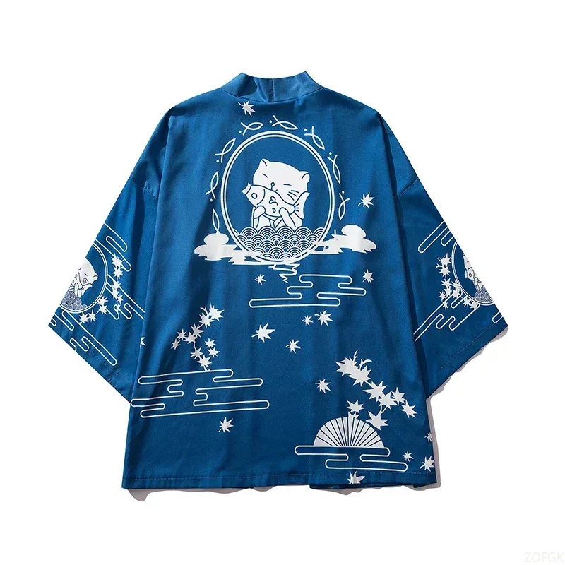 Sewing V - Japanese Cat Print Kimono Men's Thin