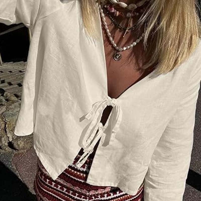 Sewing V - Summer lace up shirt women's elegant