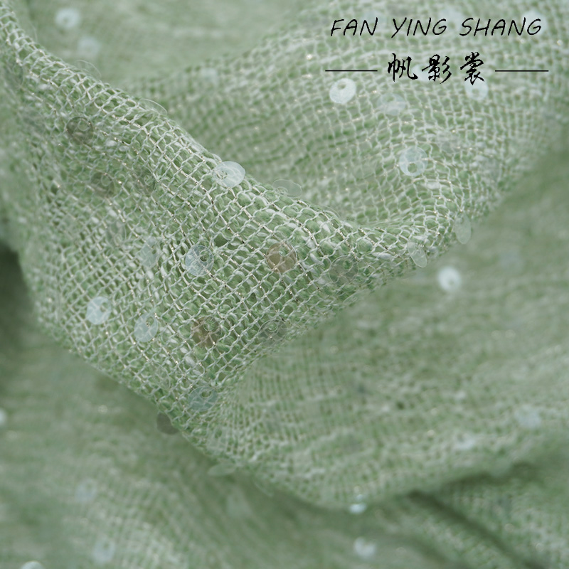 Sewing Tweed Fabric - The Pale Green Sequins Tweed Fabric