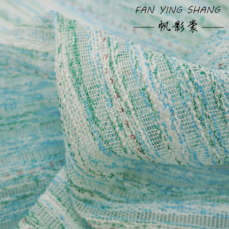 Green Sky Blue White Sequin Tw - Sewing Tweed Fabric ulasan dan harga