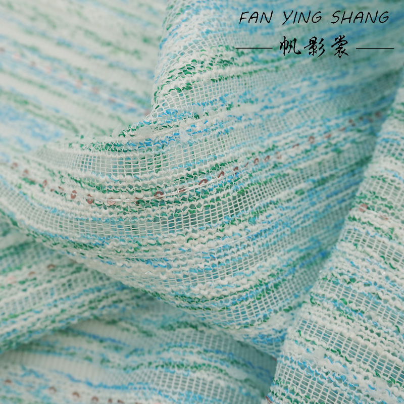 Green Sky Blue White Sequin Tw - Sewing Tweed Fabric ulasan dan harga