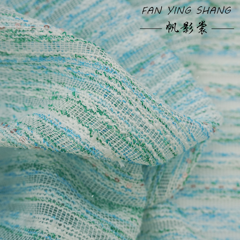 Green Sky Blue White Sequin Tw - Sewing Tweed Fabric ulasan dan harga