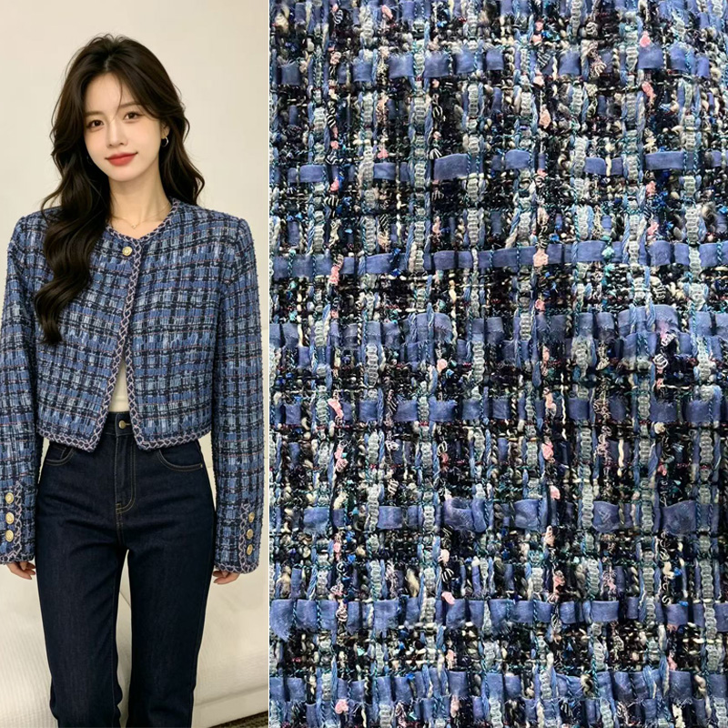 Blue Yarn-dyed Heavy Industry  - Sewing Tweed Fabric ulasan dan harga