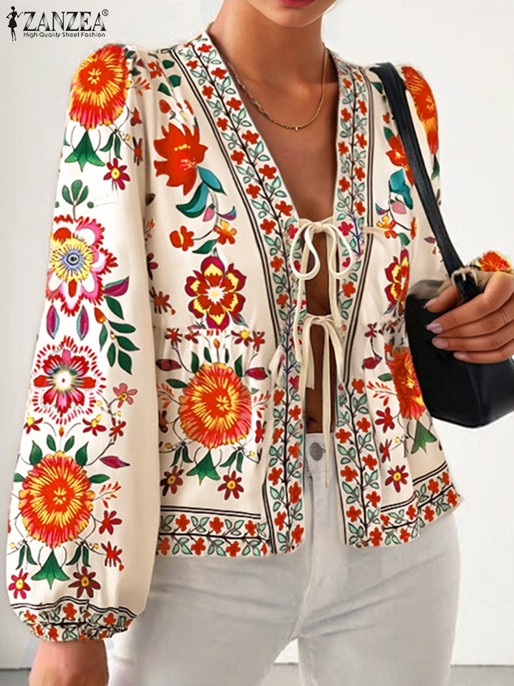 Bohemian Printed Holiday Shirt - Sewing V ulasan dan harga
