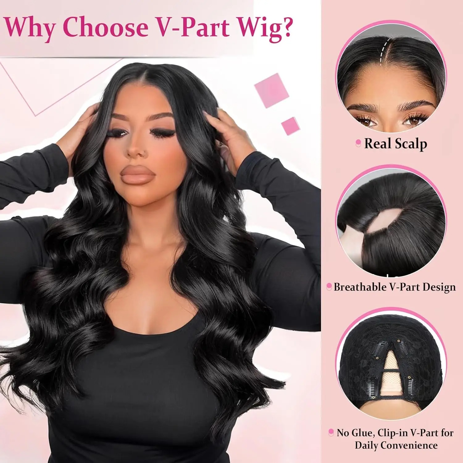 V Part Wig Human Hair Body Wav - Sewing V ulasan dan harga