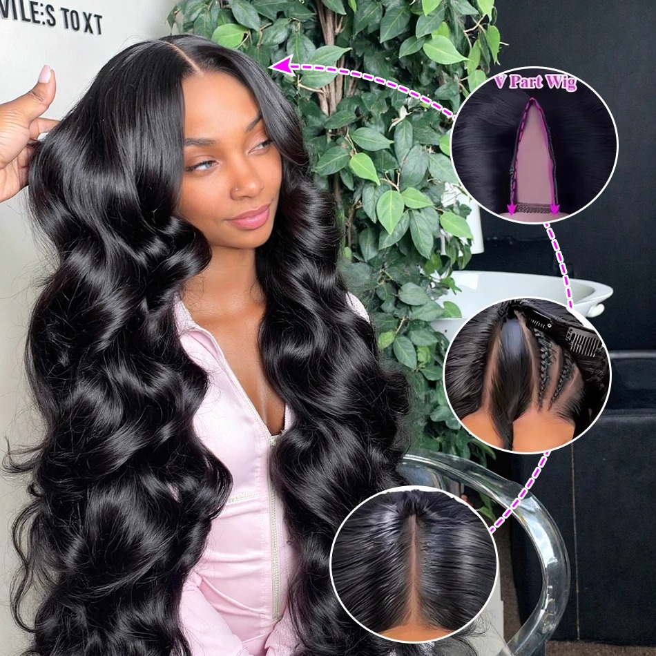 V Part Wig Human Hair Body Wav - Sewing V ulasan dan harga