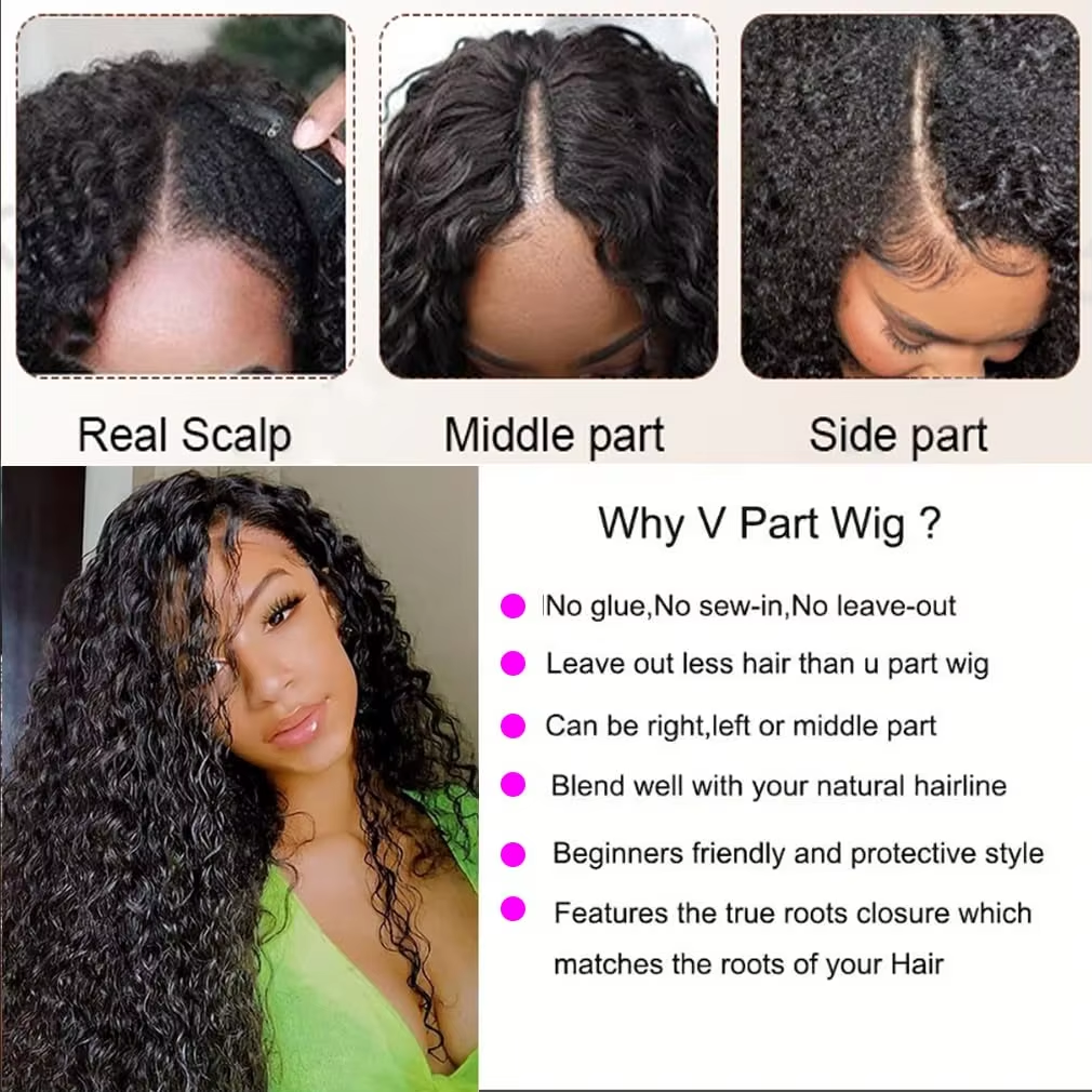 30 Inch Curly V Part Wig Human - Sewing V ulasan dan harga
