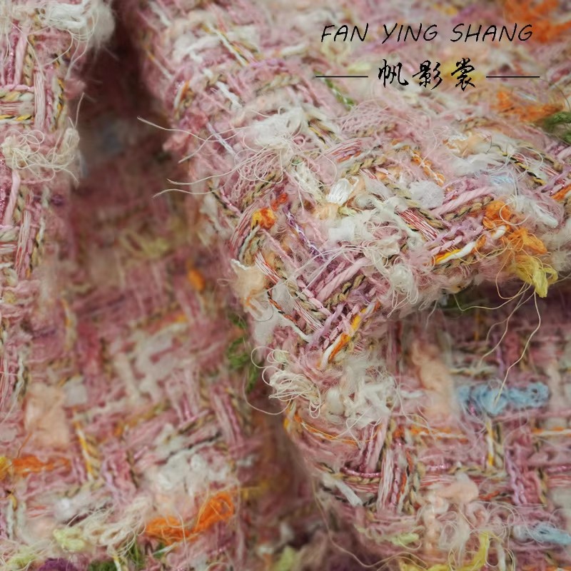 2025 Pink Color Weaving Plaid  - Sewing Tweed Fabric ulasan dan harga
