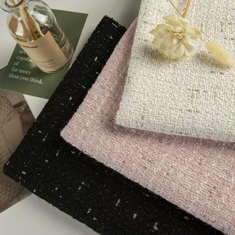 Beige Color and Gold Wire Yarn - Sewing Tweed Fabric ulasan dan harga