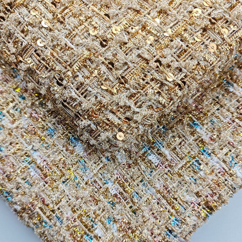 Gold Wire and Sequin Yarn-Dyed - Sewing Tweed Fabric ulasan dan harga