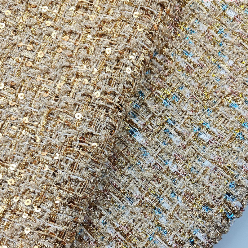 Gold Wire and Sequin Yarn-Dyed - Sewing Tweed Fabric ulasan dan harga