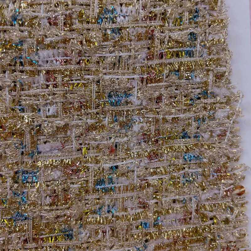 Gold Wire and Sequin Yarn-Dyed - Sewing Tweed Fabric ulasan dan harga