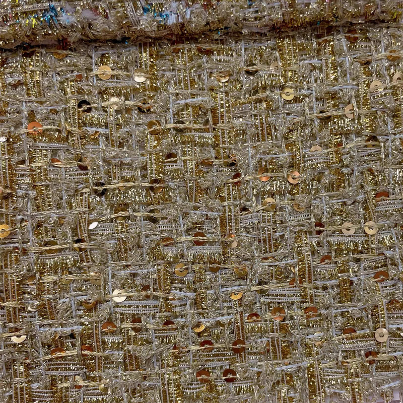 Gold Wire and Sequin Yarn-Dyed - Sewing Tweed Fabric ulasan dan harga