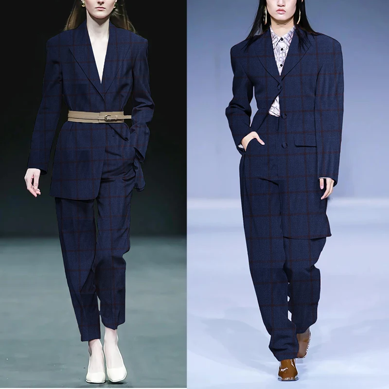 Redraspberry Blue Plaid Worste - Sewing Tweed Fabric ulasan dan harga