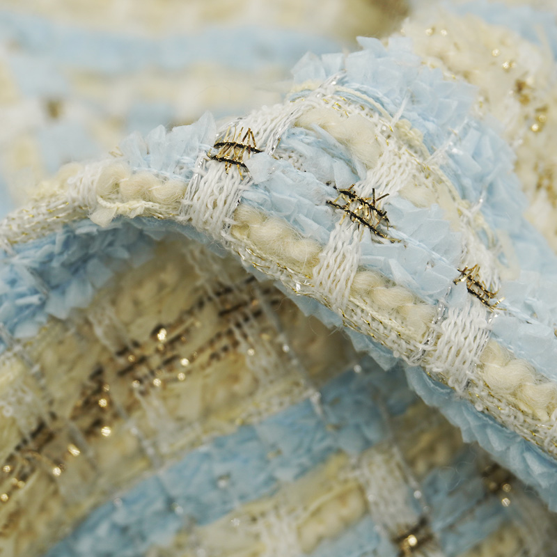 Blue Gold Interlace Plaid Twee - Sewing Tweed Fabric ulasan dan harga