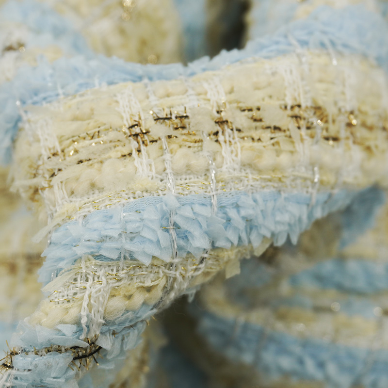 Blue Gold Interlace Plaid Twee - Sewing Tweed Fabric ulasan dan harga
