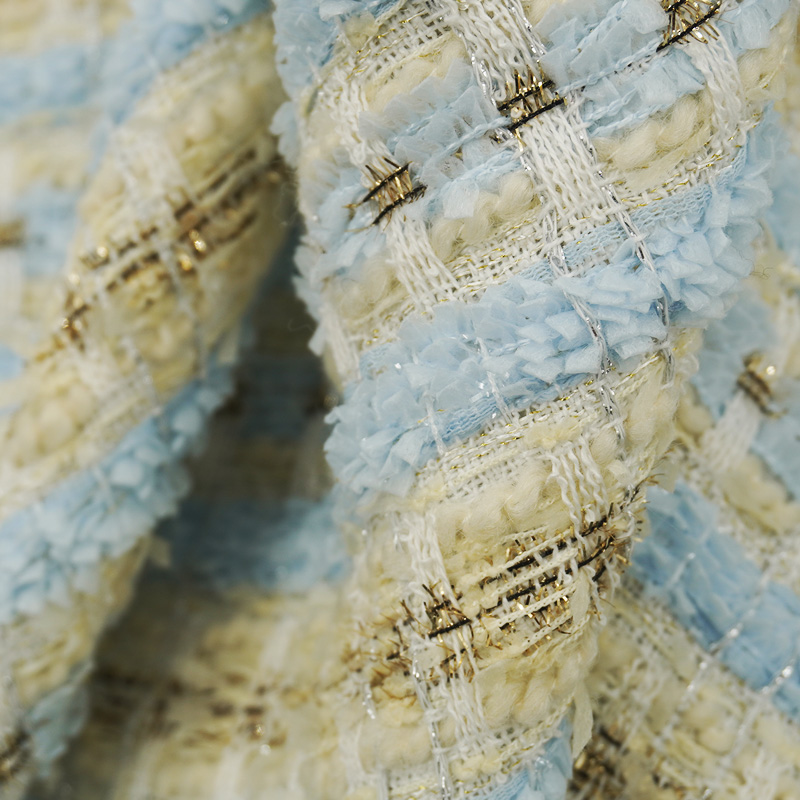 Blue Gold Interlace Plaid Twee - Sewing Tweed Fabric ulasan dan harga