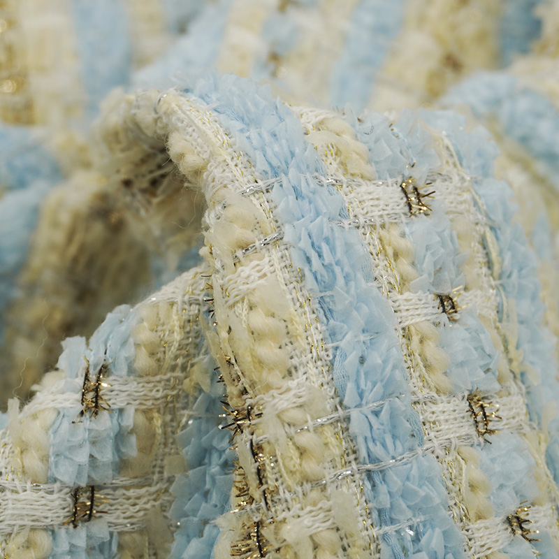 Blue Gold Interlace Plaid Twee - Sewing Tweed Fabric ulasan dan harga