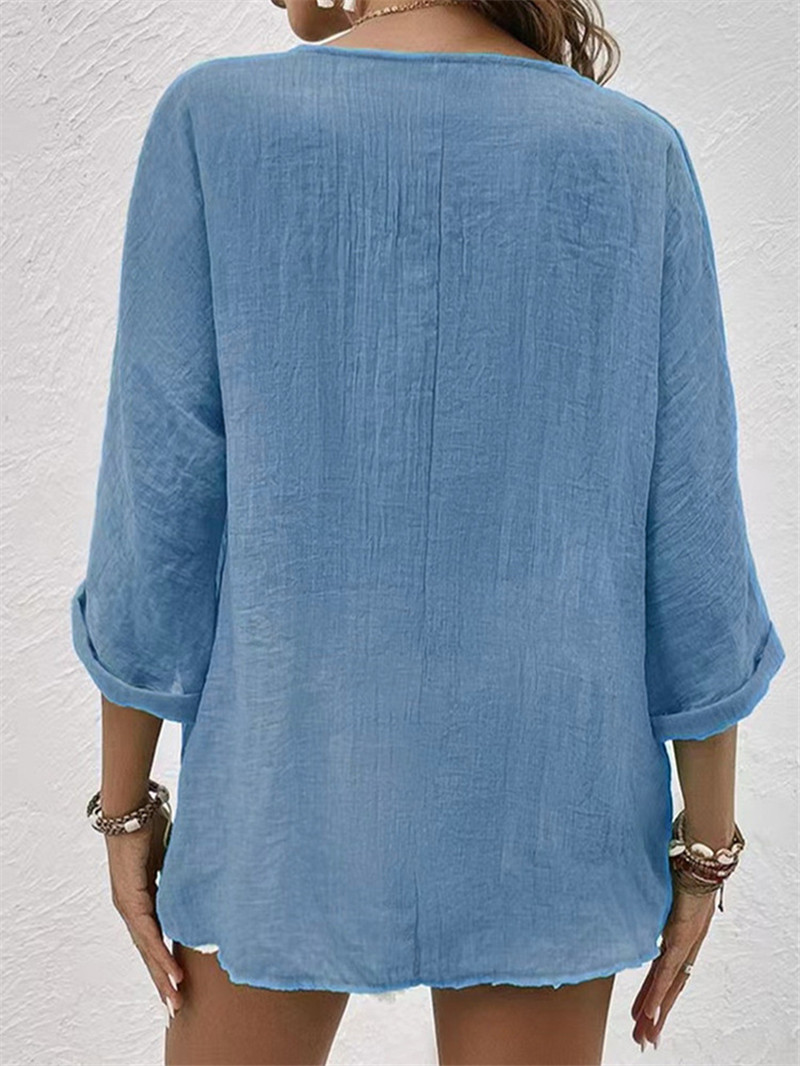 Elegant Buttons Solid Blouse S - Sewing V ulasan dan harga