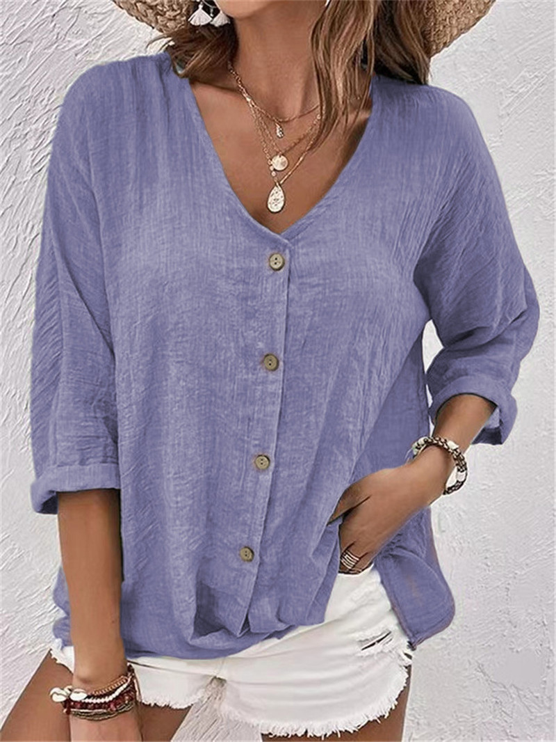 Elegant Buttons Solid Blouse S - Sewing V ulasan dan harga