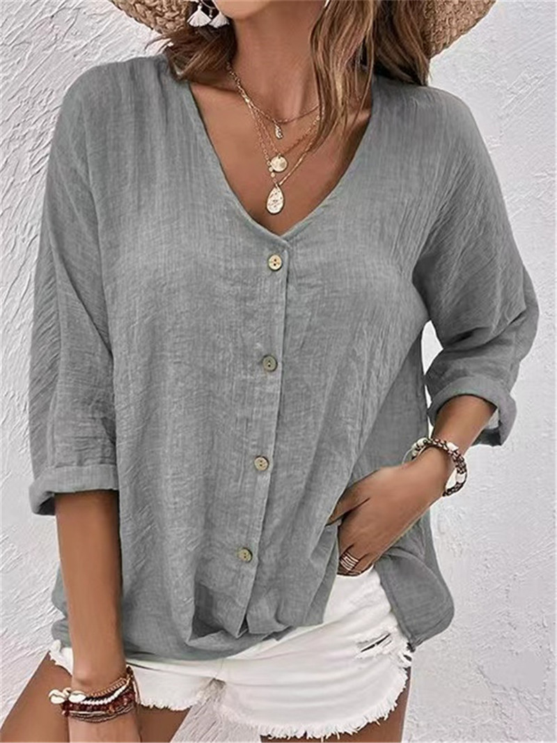 Elegant Buttons Solid Blouse S - Sewing V ulasan dan harga