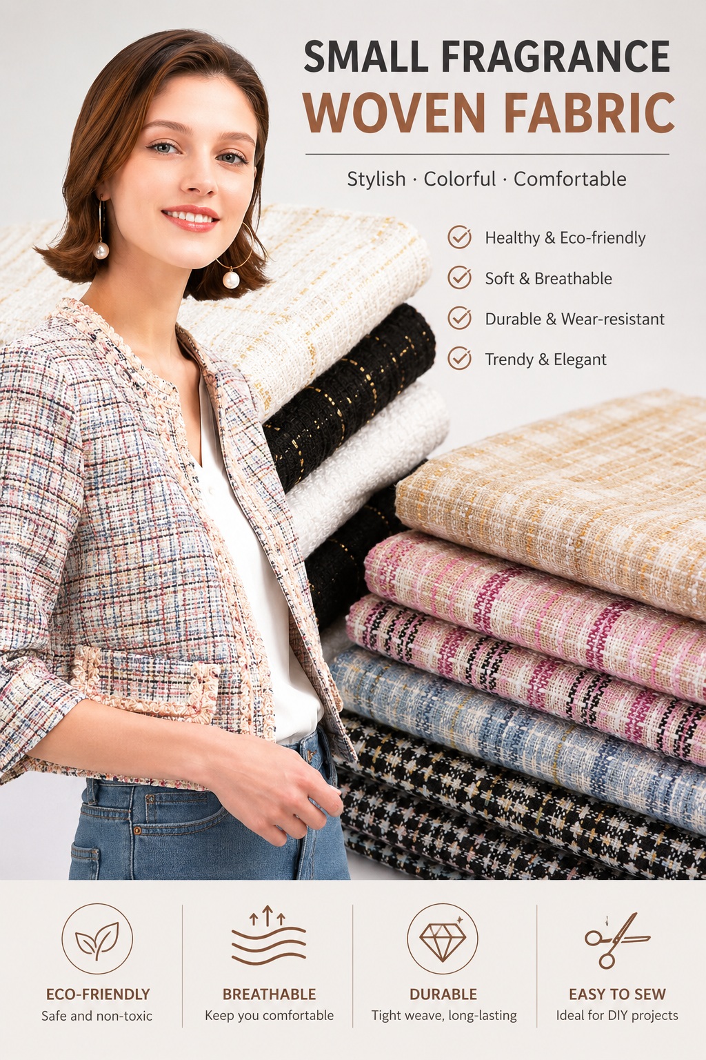 Luxury Tweed Fabric Boucle Fab - Sewing Tweed Fabric ulasan dan harga