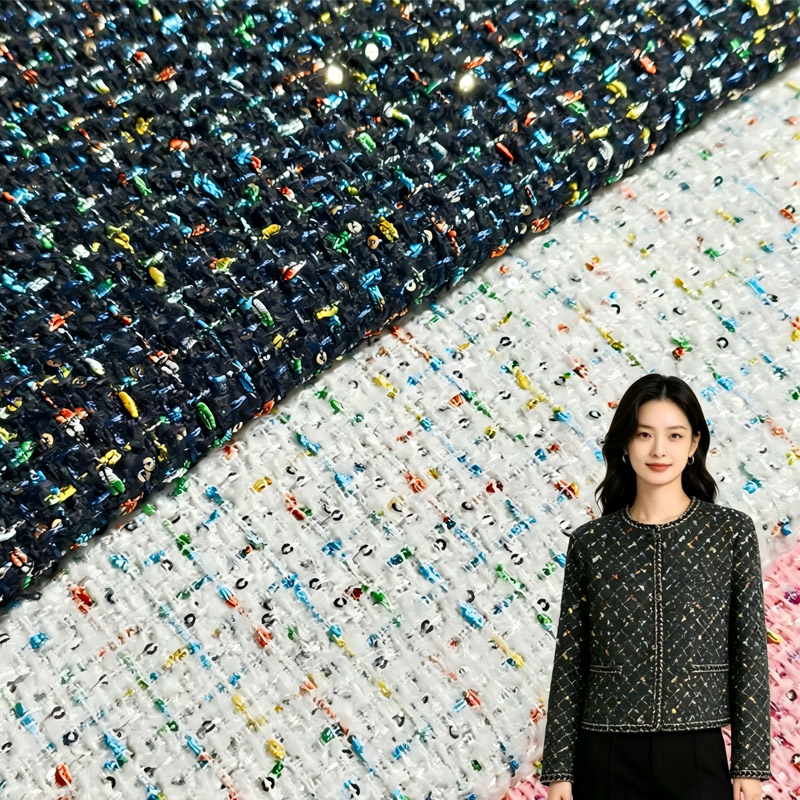 Lattice and Sequin Yarn-Dyed B - Sewing Tweed Fabric ulasan dan harga