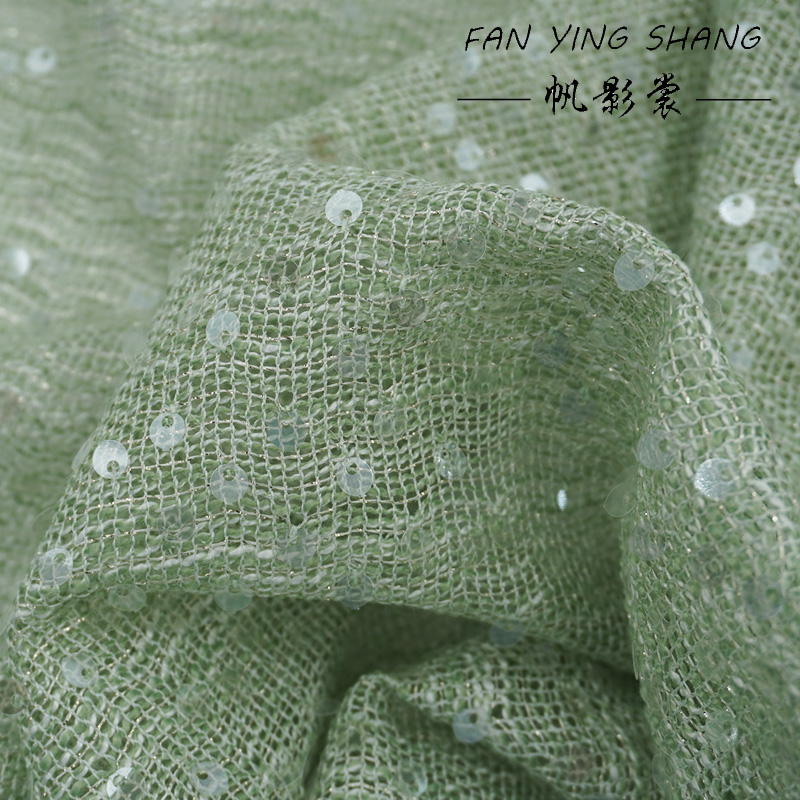 The Pale Green Sequins Tweed F - Sewing Tweed Fabric ulasan dan harga