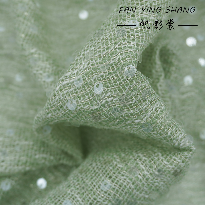 The Pale Green Sequins Tweed F - Sewing Tweed Fabric ulasan dan harga