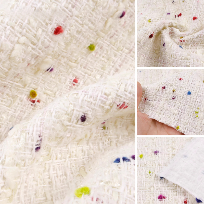Creamy White 3D Grid Colorful  - Sewing Tweed Fabric ulasan dan harga