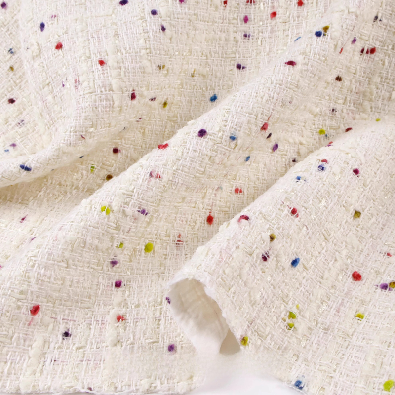 Creamy White 3D Grid Colorful  - Sewing Tweed Fabric ulasan dan harga
