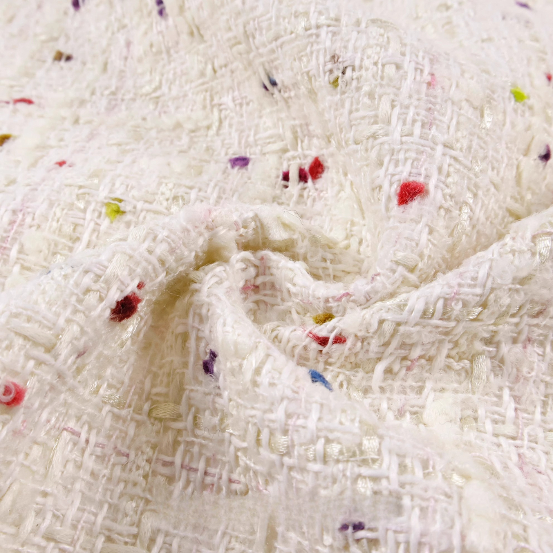 Creamy White 3D Grid Colorful  - Sewing Tweed Fabric ulasan dan harga