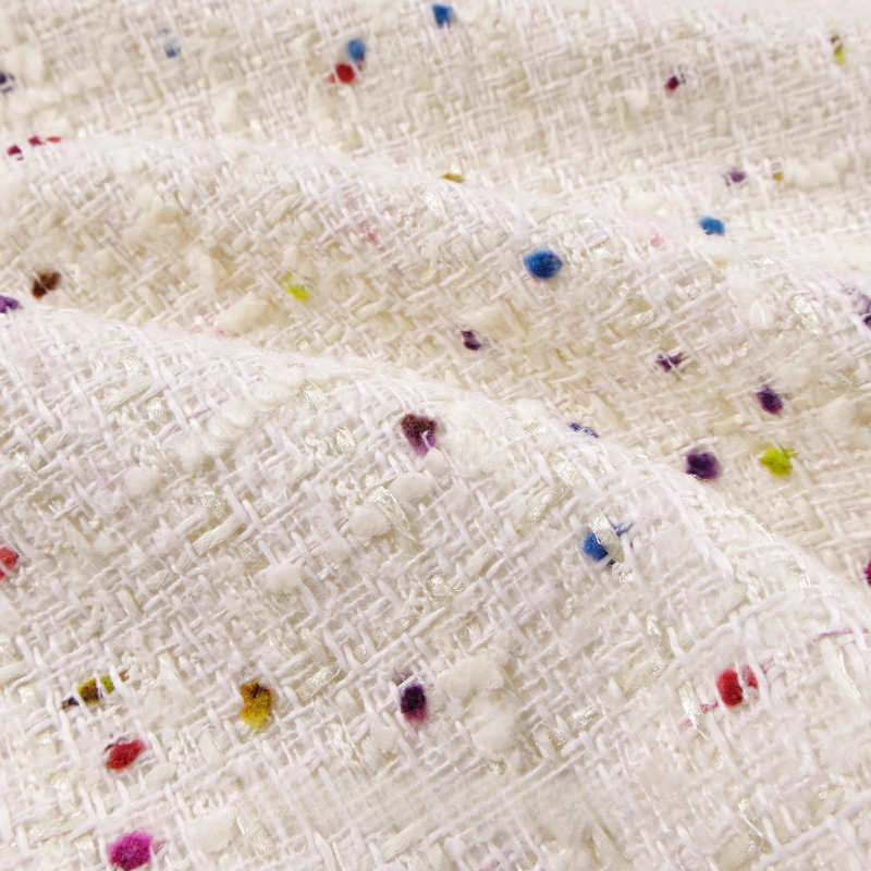 Creamy White 3D Grid Colorful  - Sewing Tweed Fabric ulasan dan harga