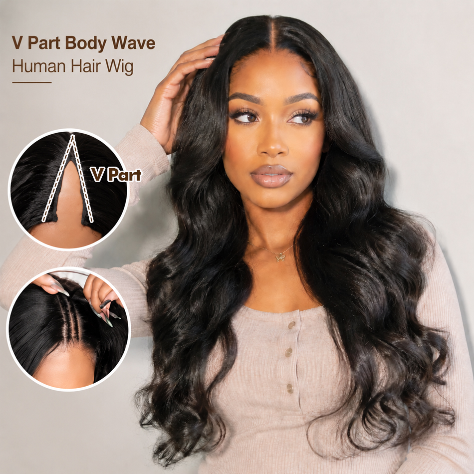 V Part Wig Human Hair Body Wav - Sewing V ulasan dan harga