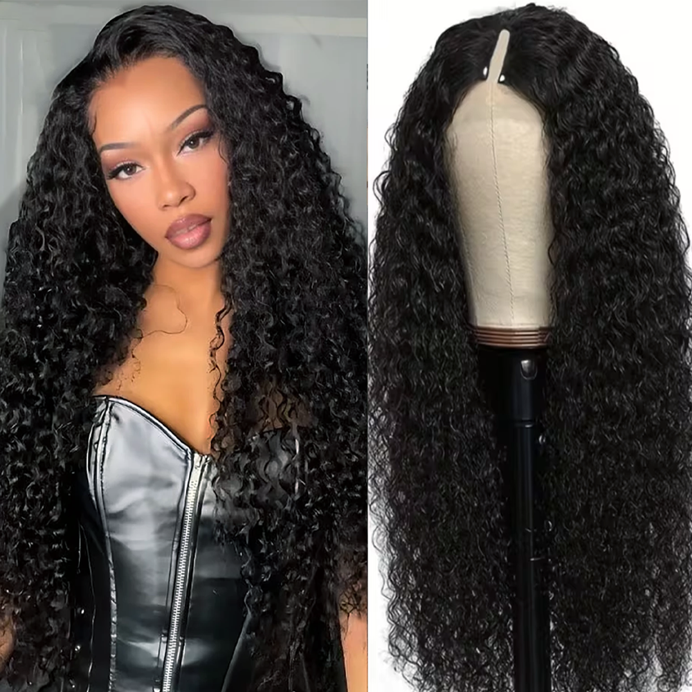 V Part Wig Deep Wave  Human Ha - Sewing V ulasan dan harga