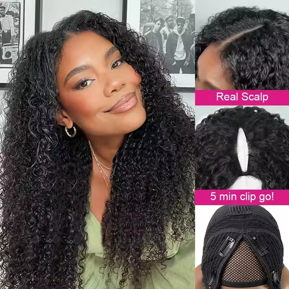V Part Wig Deep Wave  Human Ha - Sewing V ulasan dan harga