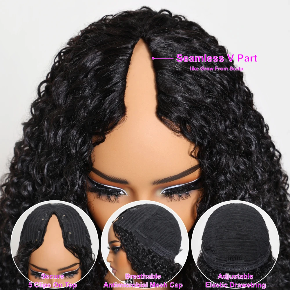 V Part Wig Deep Wave  Human Ha - Sewing V ulasan dan harga
