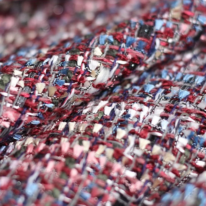 Wine Red and Colorful Ribbon Y - Sewing Tweed Fabric ulasan dan harga