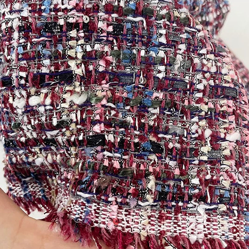 Wine Red and Colorful Ribbon Y - Sewing Tweed Fabric ulasan dan harga