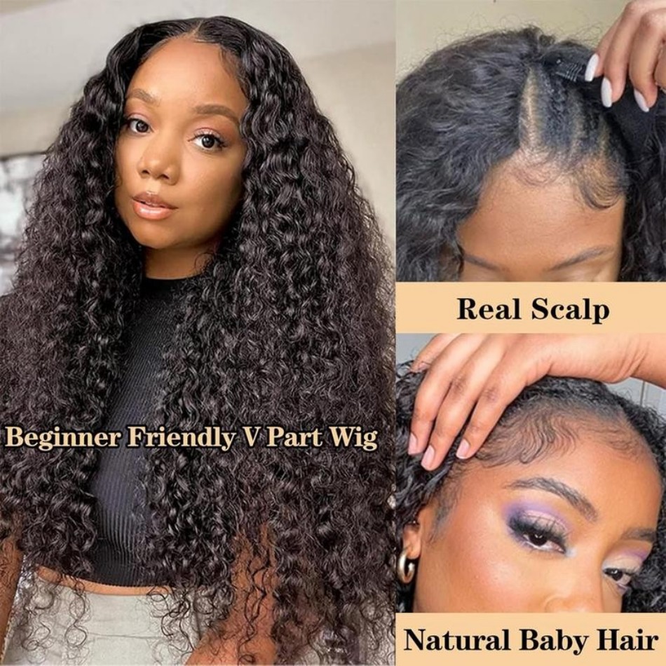 Deep Wave V Part Wig Human Hai - Sewing V ulasan dan harga