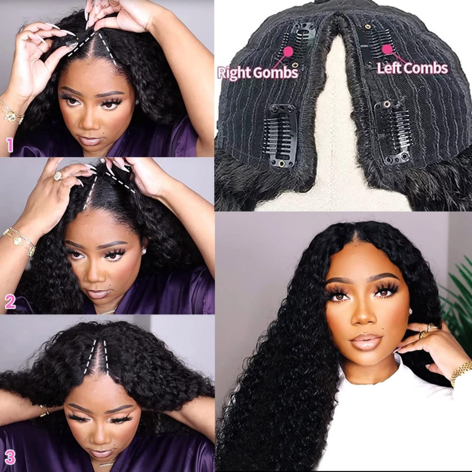 Deep Wave V Part Wig Human Hai - Sewing V ulasan dan harga