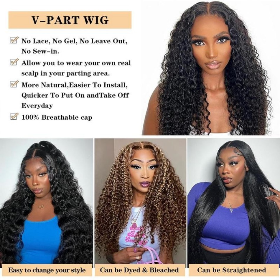 Deep Wave V Part Wig Human Hai - Sewing V ulasan dan harga